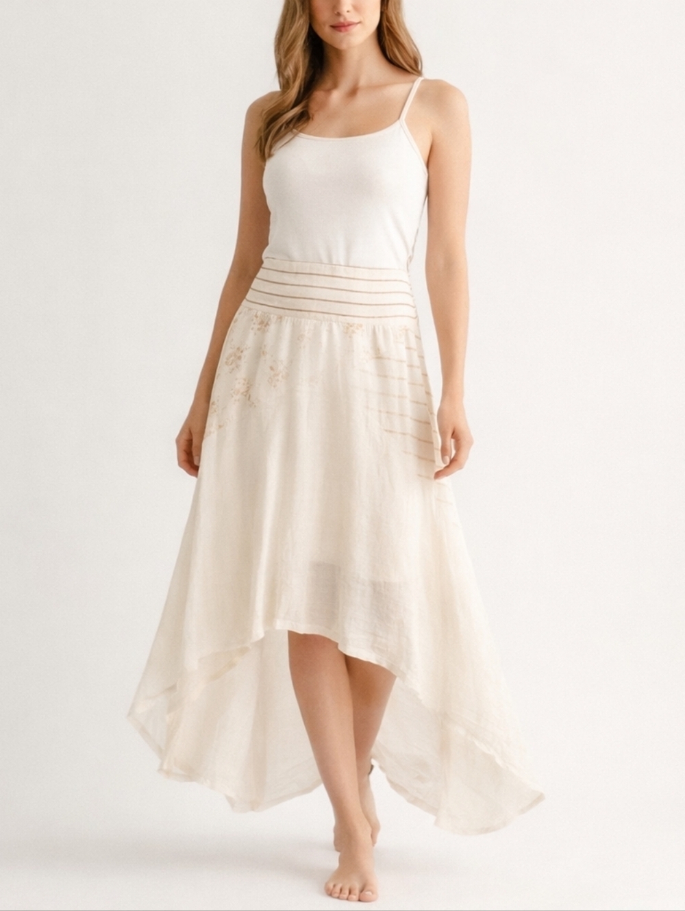 Luv 4 Anouka Skirt Womens Large Boho High Low Flowy Ivory Elastic Waist